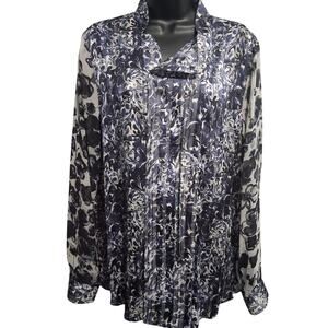 Simply Vera Vera Wang Shirt XL Blue/White Floral Tunic Blouse Career Party Top